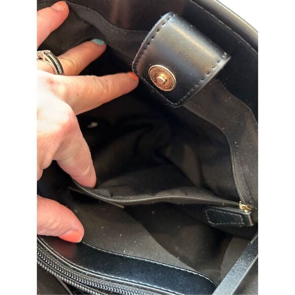 Nanette Lepore black creme striped purse cloth vegan leather - Picture 12 of 15